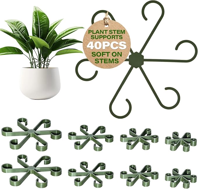 40PCS Forest Green Plant Stem Support, Invisible Stem Supports for Indoor Plants, Plastic Reusable Plant Support Clips, Indoor Plants Accessories