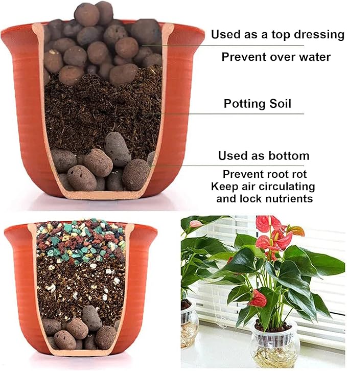 2 Liters Leca Expanded Clay Pebbles 0.4''-0.7'' Grow Media Porous Stones Natural Clay Aggregate Pellet Ventilation Drainage Water Purification Ceramsite for Hydroponics, Orchids, Aquaponics
