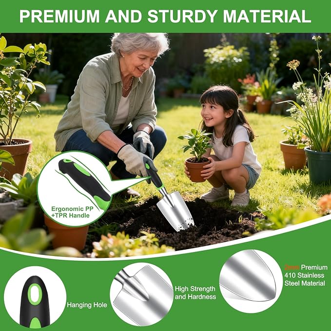 Yesker Gardening Tools 22-Piece Heavy Duty Garden Tool Set Gardening Supplies Gifts for Women Men Gardening Hand Tool Kit with Non-Slip Ergonomic Handle, Garden Bag, Gloves, 15 Plant Tags, Black Green