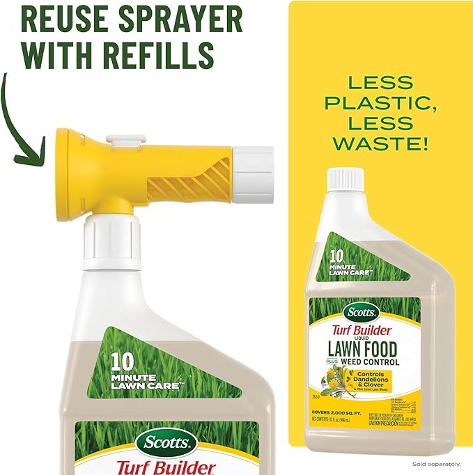 Scotts Turf Builder Liquid Lawn Food Plus Weed Control - Weed and Feed Spray, Controls Dandelions, Clover, and Others as Listed, 32 fl. oz.