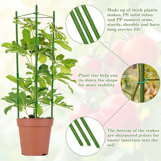 Halatool 8 Pack Tomato Cages for Garden,Up to 63in Adjustable Tall Tomato Cage, Garden Stakes Tomato Trellis for Pots, Tomato Plant Support for Raised Garden Bed & Vegetables Flowers
