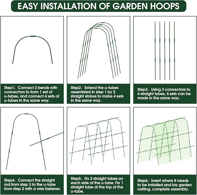 2 Pack 65"×48" Cucumber Trellis for Raised Bed, U-Shape Garden Trellis for Climbing Plants Outdoor, Metal Arch Vegetables Trellis, Detachable Cucumber Plant Support for Tomato,Squash