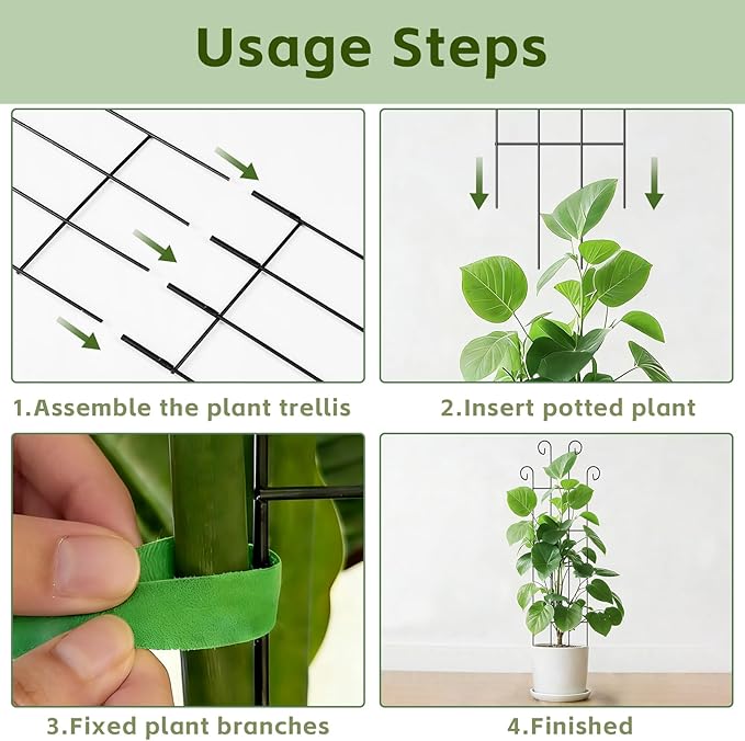 Trellis for Climbing Plants Indoor, 4 Pack 31'' Metal Plant Trellis Indoor for Potted Plants, Sturdy Plant Support Outdoor for Ivy Pothos Monstera Hoya Flower Vine, Wave Shape