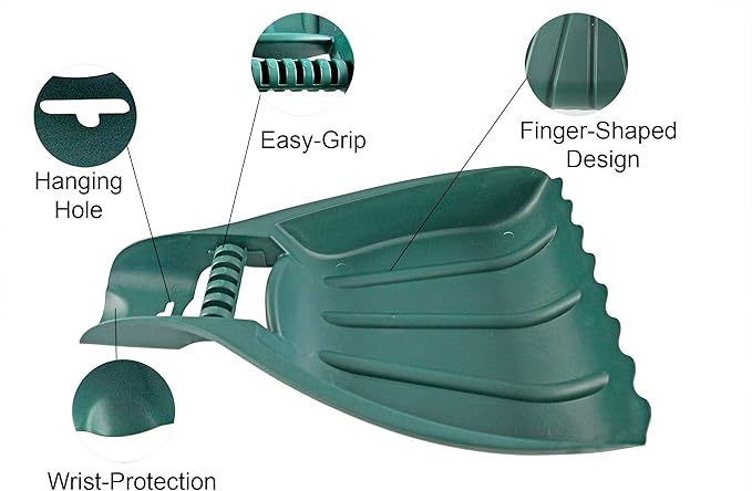 Home-X Leaf Collector Hand Scoop Set, Leaf Collector Shovels with Handles for Garden and Yard Landscaping, Gardening Hand Tools, Set of 2, 21" L x 14" W x 2" H, Green