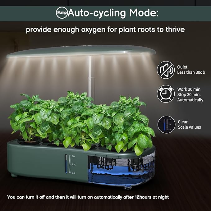 Hydroponics Growing System Kit - 12 Pods Indoor Herb Garden with LED Grow Light, Auto Timer, Adjustable Height up to 17" - Ideal for Home, Birthday & Mother's Day Gifts for Women (Dark Green)