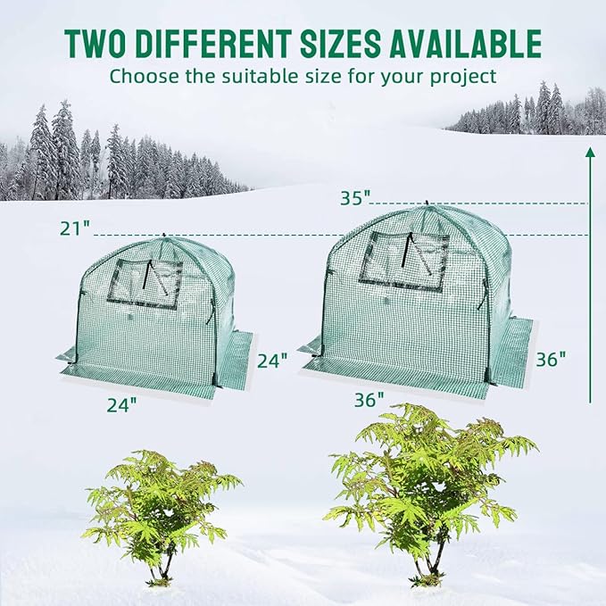 Plant Cover Freeze Protection Blanket, 24''x24''x21'' Outdoor Garden Fabric Cover with Poles and Stakes for Winter Frost, Frost Covers for Small Trees, Shrubs, Green