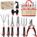 Yesker Gardening Tools 9-Piece Heavy Duty Garden Tool Set Gardening Supplies Gifts for Women Men Gardening Hand Tool Kit with Non-Slip Ergonomic Handle, Garden Bag, Durable Gloves, Pruning Shears, Red