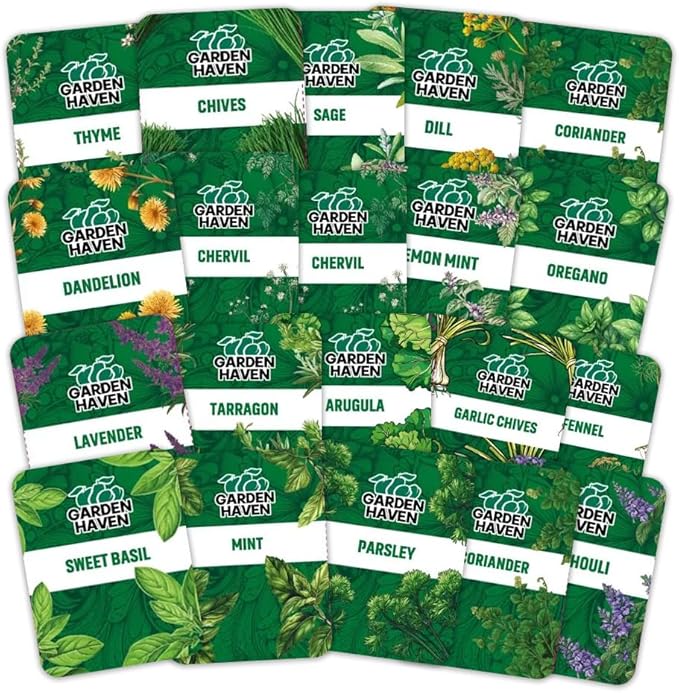 20 HERB Seeds Variety Pack - Complete Grow Kit Culinary Herbs Indoor Outdoors Herb Seeds, Basil, Oregano, Mint, Thyme & More Individually Seed Packets Starter Kit (Complete Starter Kit w/Seeds)