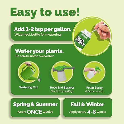 Urea Fertilizer – Rapid Nitrogen Boost, 15-0-0 NPK for Deep Green Growth & Stronger Leaf Development, 32 oz