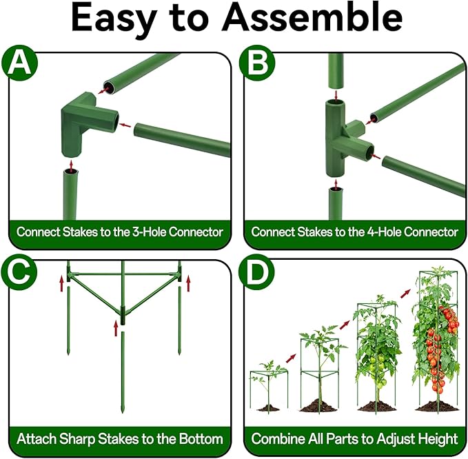Halatool 6 Pack Heavy Duty Tomato Cages, 57 Inch Tall Metal Plant Supports Stakes for Outdoor Garden, Adjustable Foldable Steel Trellis for Climbing Plants Cucumbers Peppers Flowers Vegetables Fruits