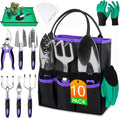 WOWBOX Garden Tools Set - 10 PCS, Heavy Duty Gardening Hand Tools Kit with Storage Tote, Rust-Resistant Gardening Supplies for Planting with Non-Slip Ergonomic Handle for Women and Men (Purple)
