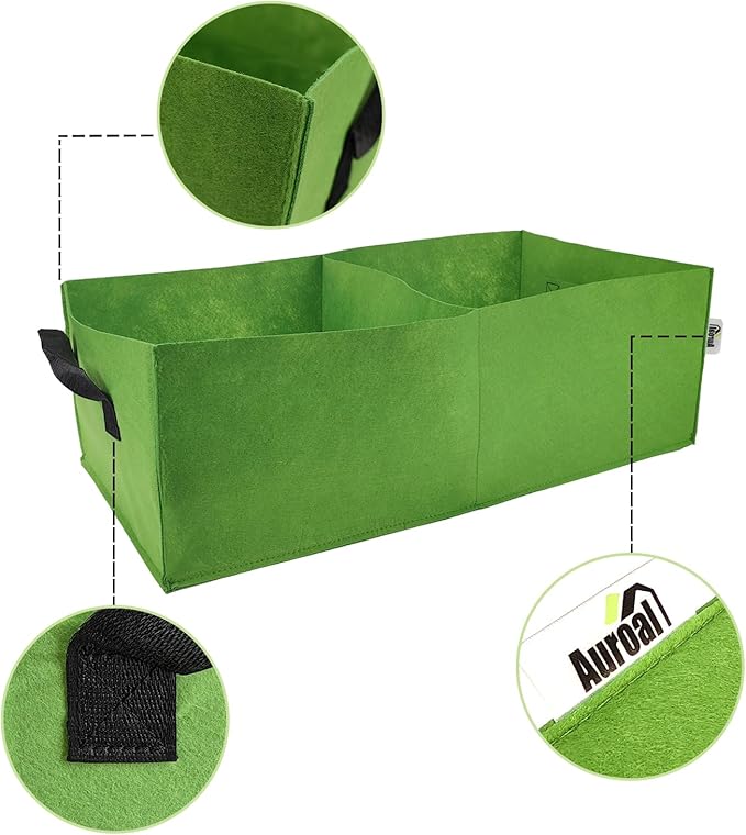 Plant Grow Bags, 5 Pack Fabric Raised Planting Bads, 2 Holes Rectangle Grow Bag, 10 Gallon Breathable Potato Tomato Planter Pots for Outdoor Vegetables Plant Flowers (Green)