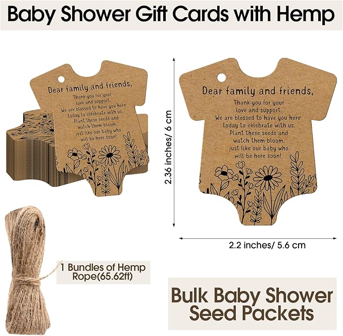 Fumete 50 Set Baby Shower Party Favors for Guests Baby in Bloom Seed Packets Wildflower Organizer Seed Packets Burlap Bag with Drawstring Thank You Cards and Twine for Party Favor Guests, No Seeds