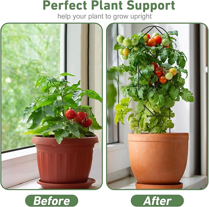 Trellis for Potted Plants, 14.6in Plant Trellis Indoor, Small Houseplant Trellis for Climbing Plants with Ties, Set of 4p Different Shape, Black