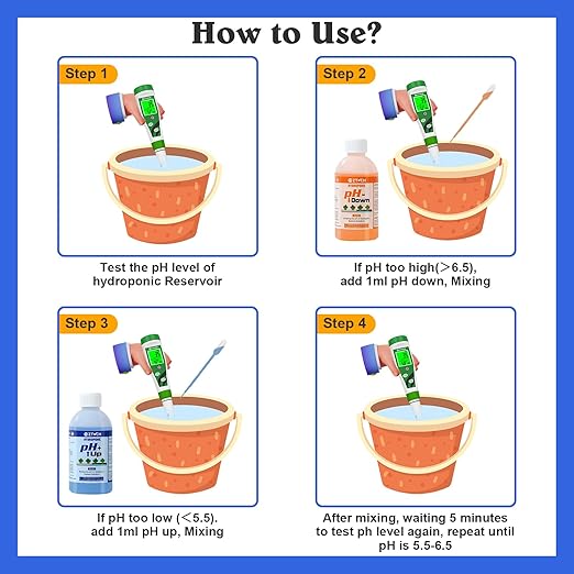 pH UP and Down for Hydroponic Plants, Adjust the pH Balance of Reservoir Water and Nutrient Solutions in Hydroponics Growing System, pH Adjuster, pH Down Acid 8.4oz and pH UP Base 8.4oz
