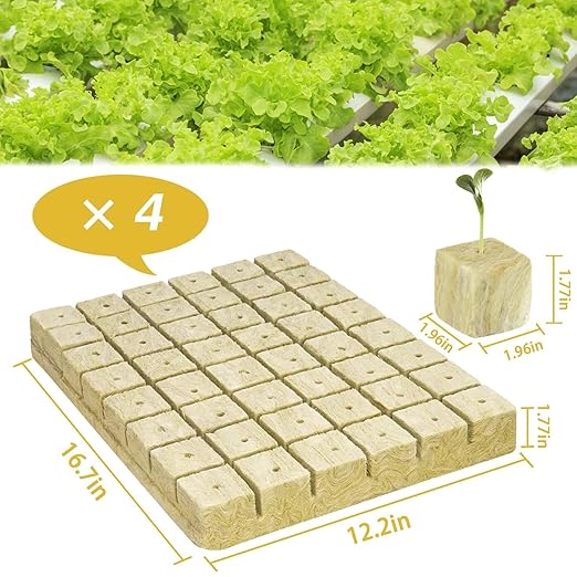 Halatool 2 Inch Rockwool Garden Rockwool Cubes for Hydroponics Rock Wool Planting Cubes for Soilless Cultivation Cuttings Clone Plants Germination Seedlings Start (4 Sheets, 192 Plugs in Total)