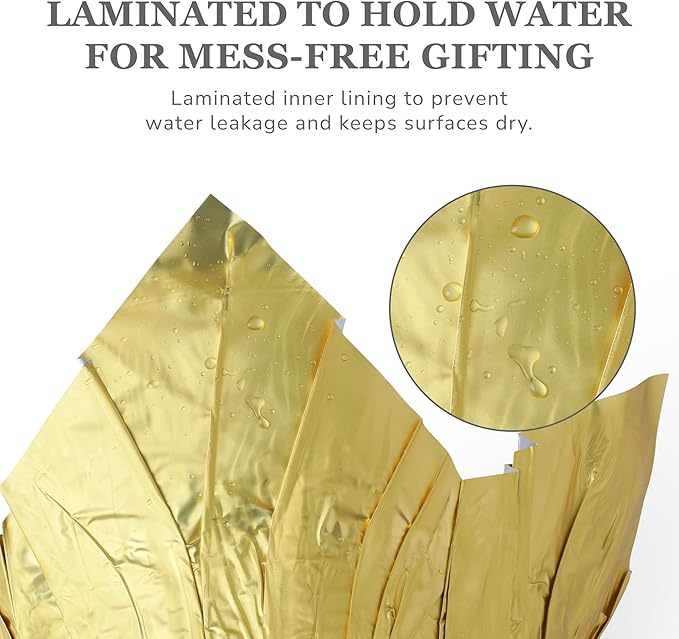 6” AZA Plant Pot Covers, Decorative Plant Sleeve for Indoor & Outdoor House Plants, Reusable and Gift-Ready Foil Wrap for Flower Pots, Gold, Pack of 5