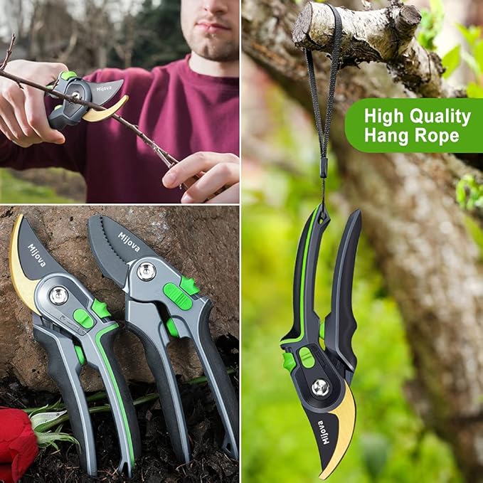 Professional Garden Shears & Clippers – Sharp Pruning Shears for Flowers, Twigs, Roses, Grape Vines, Trees & Bonsai | Heavy-Duty Hand Scissors, Secateurs & Trimmers | Perfect Gardening Gift (green)