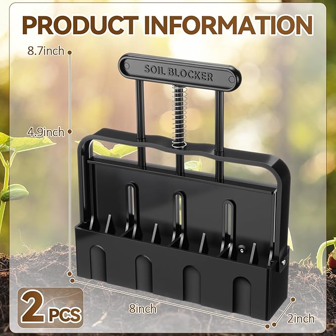 Chumia 2 Pcs Soil Blocker Makers Hand Held 4 Cell Soil Blocker for Seed Starting 2 Inch Mold Blocking Tool Manual for Garden Grow Seedling Indoor Outdoor Plants Greenhouse