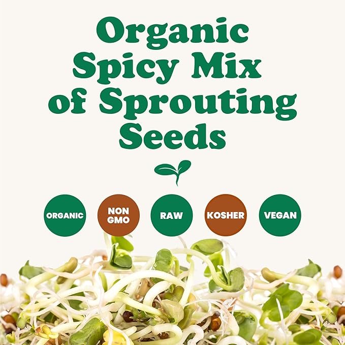 Food to Live Organic Spicy Mix of Sprouting Seeds, 1.5 Pounds — Non-GMO Broccoli, Radish, Alfalfa, Raw, Rich Germination Rate, Non-Irradiated, Pure, Kosher, Vegan Superfood, Bulk, Rich Sulforaphane