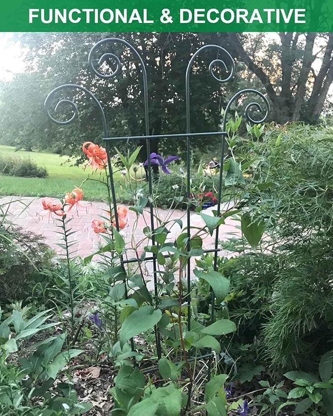 4 Pack 32'' Wave Shape Black Metal Garden Trellis for Climbing Plants, Indoor/Outdoor Potted Plants, House Plants, Vines, Roses, Vegetables
