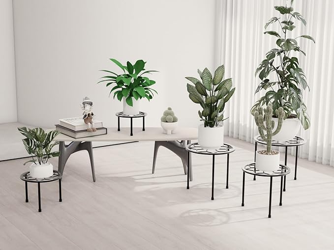 NUZZERO Metal Plant Stand Indoor Outdoor,Indoor Plant Stands for patio rust proof,Heavy Duty Flower Pot Stands for Multiple Plant,Black Potted Plant Holder for Garden Home (5 Pack Black)