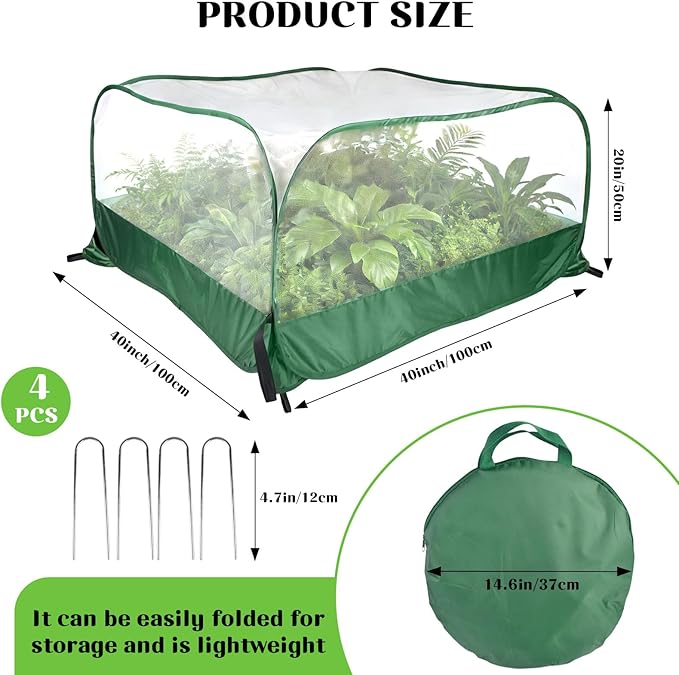 40" x 40" x 20" Pop Up Garden Mesh Plant Cover, Foldable Plant Protector Mesh Plant Enclosure, Outdoor Garden Netting Plant Cover Bird and Pest Protection Guard for Vegetables Fruits Flowers Seedlings