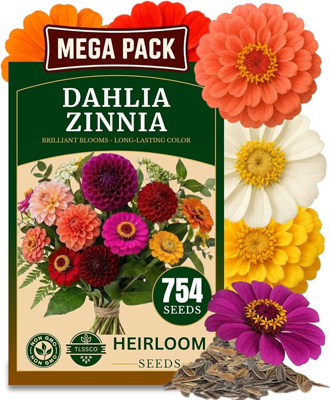754+ Zinnia Dahlia Seeds, Pack for 2026 USA Premium Non-GMO Flower Seeds, Vibrant Zinnia Elegans for Pollinator Gardens, Borders & Containers, Easy-to-Grow Outdoor Blooms