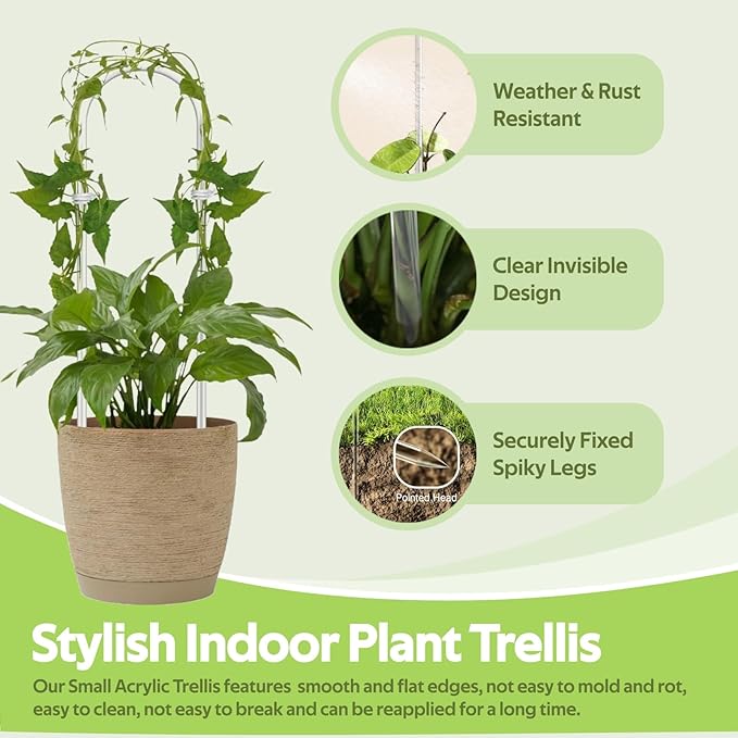 8 Pack Clear Acrylic Plant Trellis for Potted Plants Indoor Outdoor - Thickened U-Shaped & Round Small Trellis for Climbing Plants - Plant Support Stakes for Houseplant Flower Hoya Pothos Vine Ivy