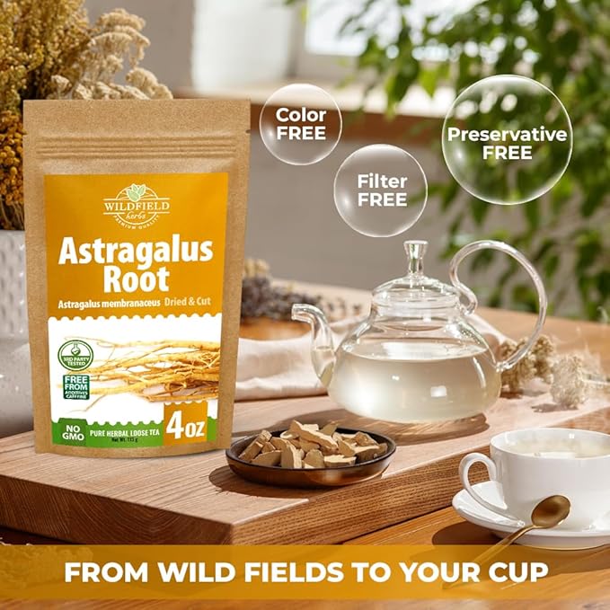 WILDFIELD HERBS 4 oz. Astragalus Root Herbal Tea – 113g Dried Astragalus Root Tea Huang Qi Raíz de Astrágalo