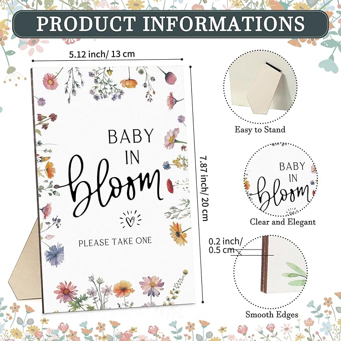 Maitys 100 Pcs Baby Shower Seed Packets Favors for Guests Baby in Bloom Wooden Sign Self Adhesive Envelopes Packet Storage Decor, No Seeds(Boho Wildflowers)
