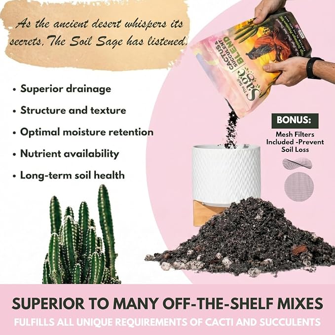 2.5 Dry Qt Cactus & Succulent Potting Soil Mix, USA Made - Gritty, Fast Draining, Soilless, Root Boosting, Peat-Free - Growth of Cactus, Succulents, Jade, Aloe Vera