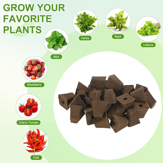 50-Pack Grow Sponges, 1.4x1x1.5 Inch Replacement Root Growth Sponges Seed Pods for Plant Rooting/Seed Germination/Hydroponic Gardens System Supplies, Starter Plug for Seeds