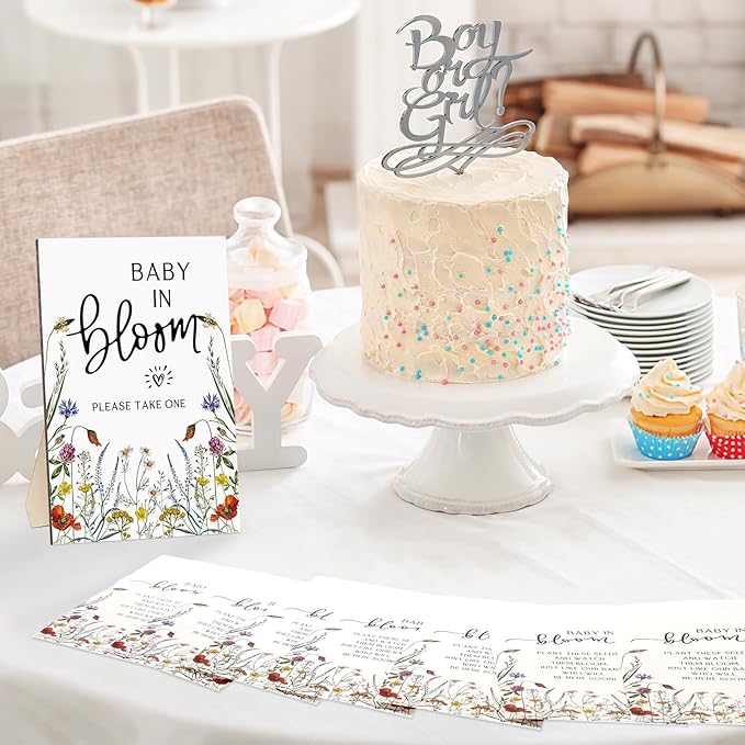 Maitys 100 Pcs Baby Shower Seed Packets Favors for Guests Baby in Bloom Wooden Sign Self Adhesive Envelopes Packet Storage Decor, No Seeds(Wildflowers)
