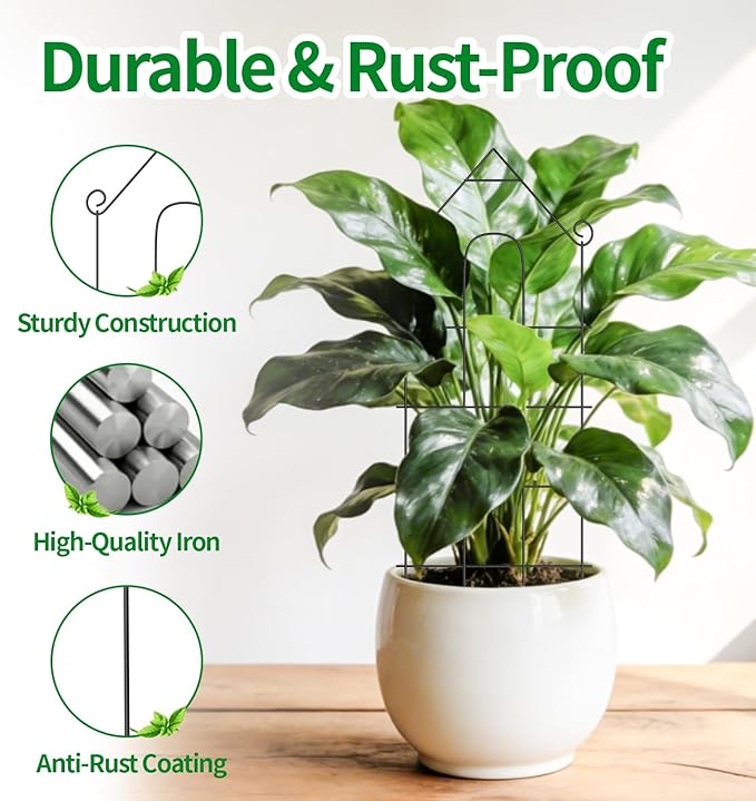 24" Plant Trellis, 6 Pack Metal Garden Trellis for Potted Plants Indoor/Outdoor, Rust-Proof Sturdy Steel Trellis for Climbing Plants, Monstera, Tomatoes, Cucumbers