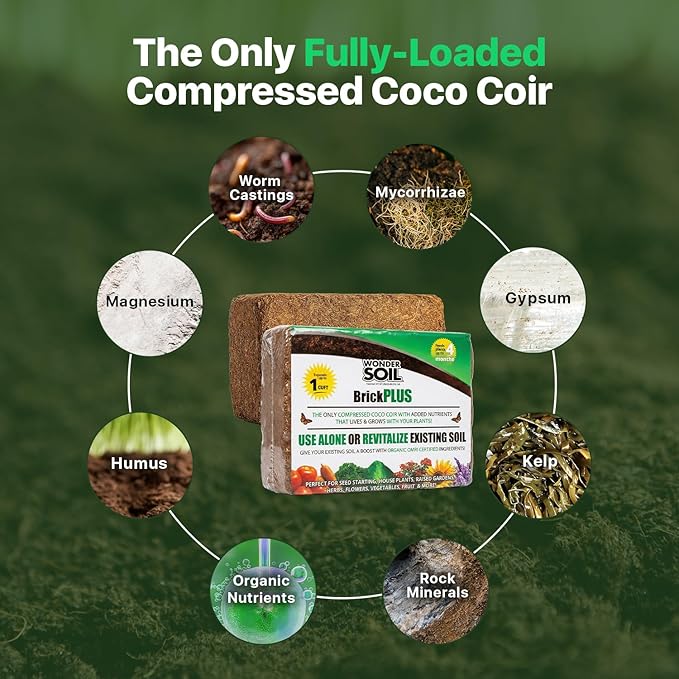 WONDER SOIL | (30 Quarts) The Only Ready to Plant Compressed Coco Coir Fully Loaded with Nutrients | 3-Pack Organic Coco Coir Brick | 3 Bricks Expands to 30 Quarts | Incl Worm Castings & Nutrients