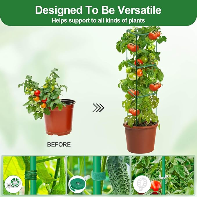 Lezmarket 3 Pack Tomato Cages for Garden, Tomato Trellis for Raised Garden Bed with Plant Clips and Twist Ties for Climbing Plants, 43 inches