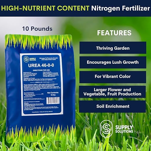 Supply Solutions Urea 46-0-0 Nitrogen Fertilizer to Stimulate Lush Growth and Deep Green Color - Plant Food Plant Fertilizer for Plants Lawn Garden - Bloom Booster for Flowers, Fruits (10lbs)