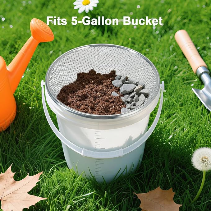 Garden Soil Sifter for Rocks Compost Sieve Garden Potting Lawn Soil Sieve Garden Sieve, 3 Apertures Sizes(1/8in,1/4in,3/8in)