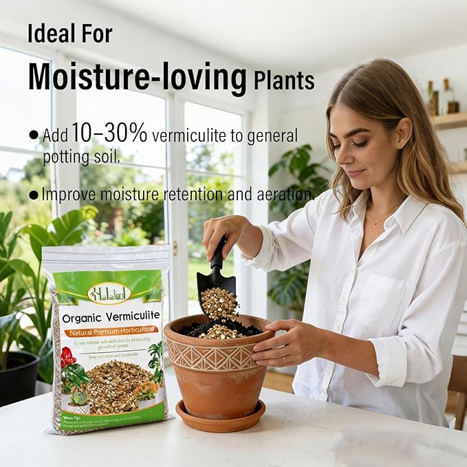 Halatool Soil Amendment 2QT Vermiculite for Plants Gardening Indoor Natural Potting Soil Mix Additive for Holding Moisture Aeration Drainage