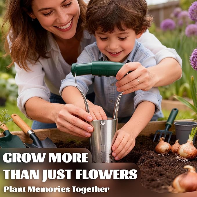 Bulb Planter Tool for Daffodil Bulbs - Tulip Bulb Planting Tool & Garden Tool Bulb Planter - Automatic Soil Releasing with Depth Markers - Bulb Dibbler Hole Digger