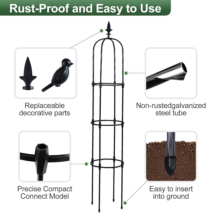 Lalahoni Garden Trellis for Climbing Plants Outdoor, 6 feet Tall Garden Obelisk Trellis Climbing Plant Support Potted Vine Flower Rose Clematis Vegetable Pea Bean Cucumber Trellis Raised Bed, 2 Pack