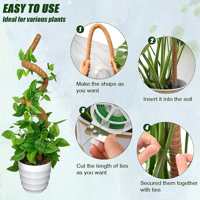 2 Pack Moss Pole, 47 Inch Moss Poles for Climbing Plants Monstera, Bendable Coir Plant Stakes for Potted Plants, Philodendron, Pothos (47.2" x 2pcs)