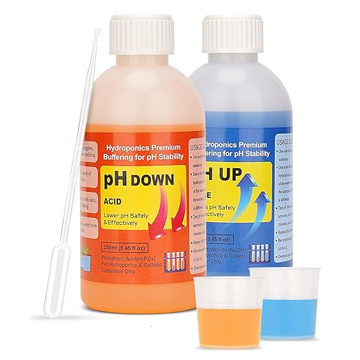 ORAPXI Professional Hydroponics pH Up and Down Control Kit, Adjust & Stabilize pH for Nutrient Solutions, Ideal for Soilless Gardening, Indoor Plant Growing, Aquaponics & DWC Systems (2 x 8.45oz)