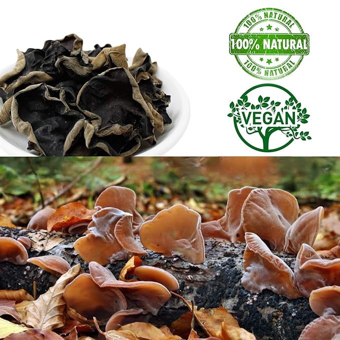 DABC OAK LAND Premium Dried Woodear Mushroom, Dried Black Fungus Shredded All Natural Vegan and Gluten-Free Rich in Fiber & Iron, Perfect for Cuisine, Soups, Stir-Fries 黑木耳 8 Ounce