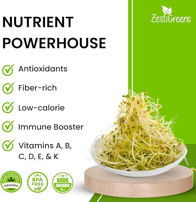 Premium USA Alfalfa Seeds for Sprouting & Microgreens with High Germination Rate. (8oz)
