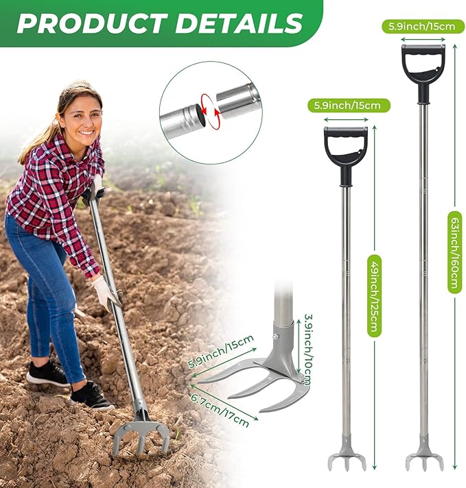 Professional Garden Hoe 77 Inch Long with Adjustable Long Handle - Heavy Duty Weeding & Cultivating Tool for Gardening, Lawn, and Yard Work