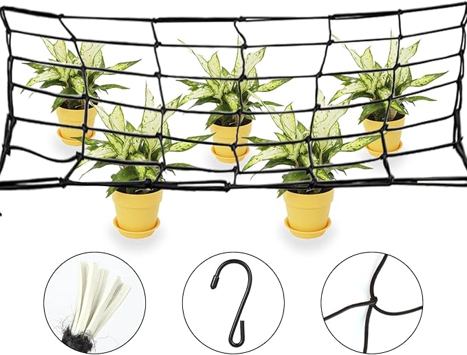 4PCS Grow Tent Net, Flexible Net Trellis Fits 4x4ft and More Size, Stretchy Trellis Netting with Hooks for Garden Balcony Yard Plants Growing and Climbing, Black