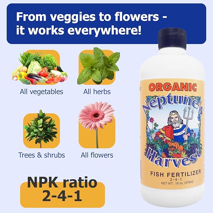 Neptune's Harvest Fish Fertilizer (2-4-1) - Organic Liquid Plant Fertilizer - Fish Hydrolysate for Vegetables, Flowers, Fruit, Trees, Grass - Indoor and Outdoor Plant Food (Pint)