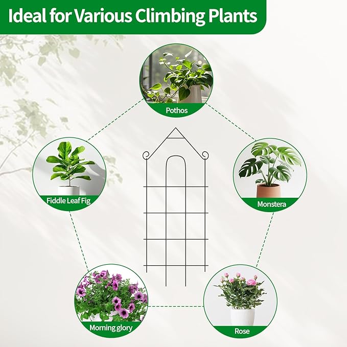 32" Plant Trellis, 6 Pack Metal Garden Trellis for Potted Plants Indoor/Outdoor, Rust-Proof Sturdy Steel Trellis for Climbing Plants, Monstera, Tomatoes, Cucumbers